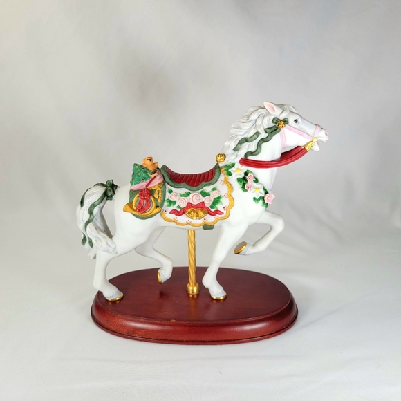 Lenox Other - Vintage 1993 Lenox Christmas Carousel Horse Figurine Teddy Bear Wood Base 24k